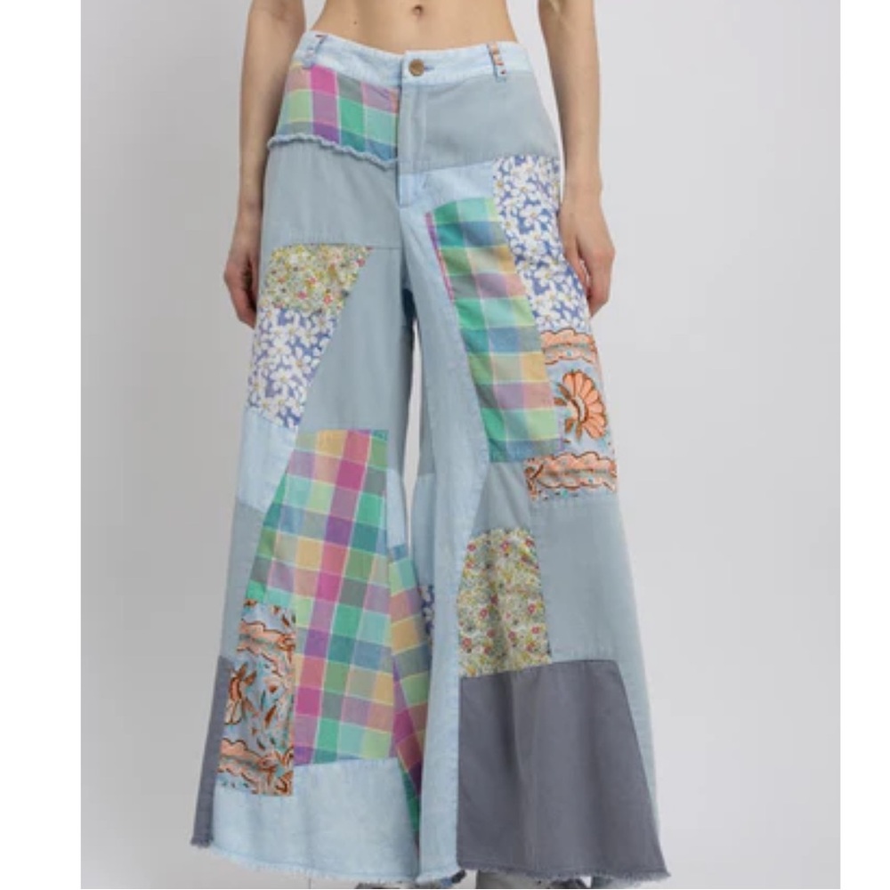 BlueVelvet Multi Contrast Patchwork Pants in Sky … - image 5